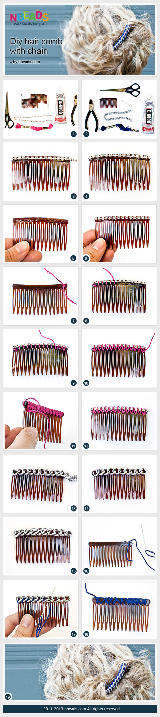 diy hair comb with chain