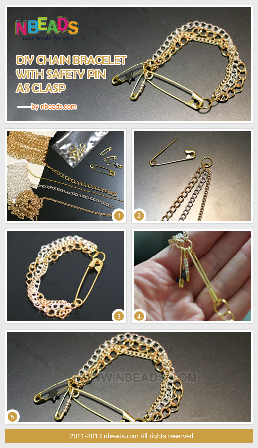 diy chain bracelet with safety pin as clasp