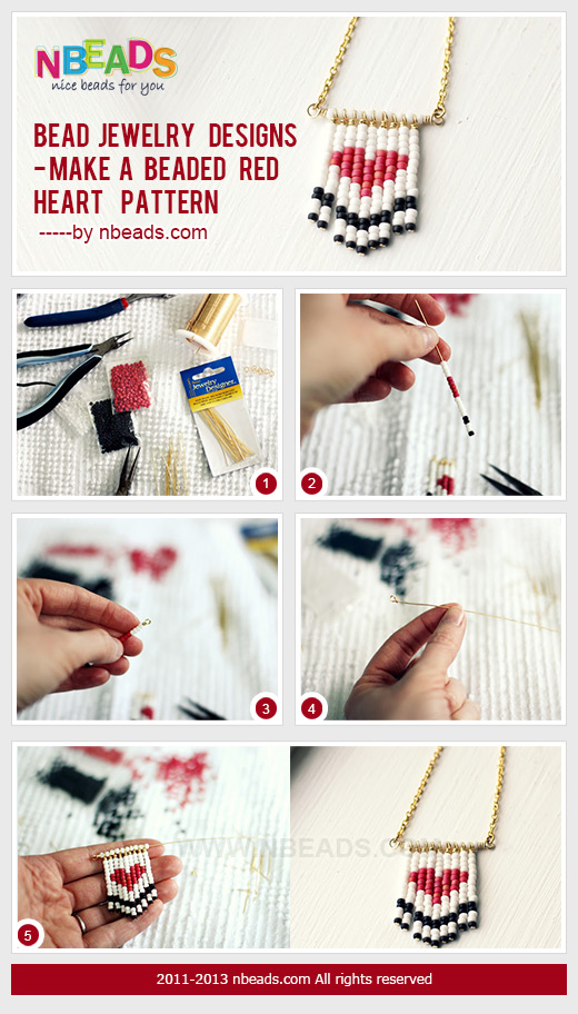 bead jewelry designs - make a beaded red heart pattern
