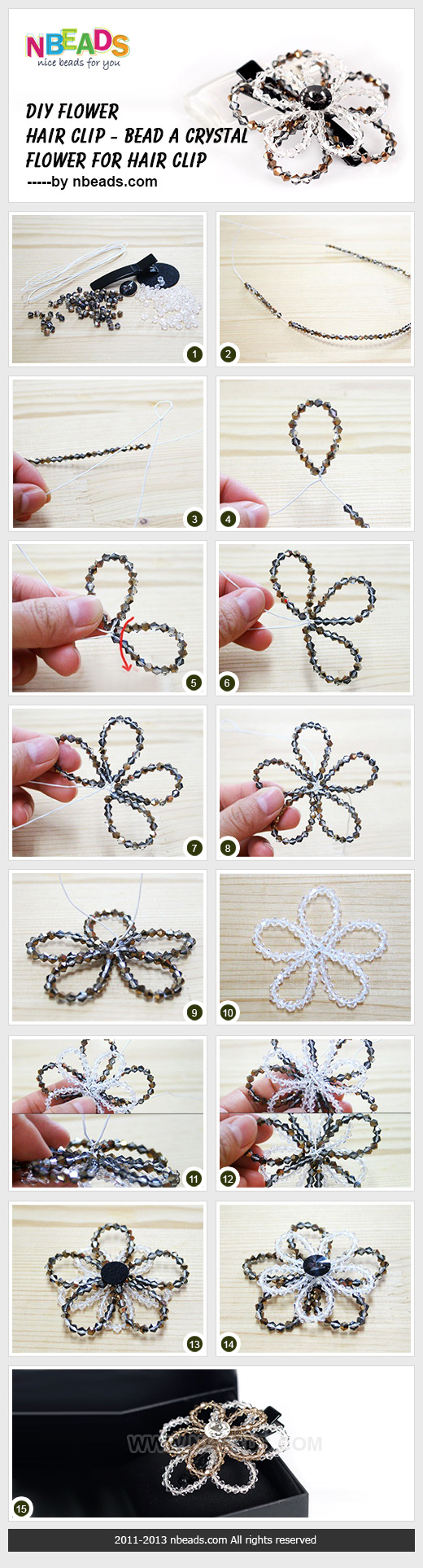 diy flower hair clip - bead a crystal flower for hair clip