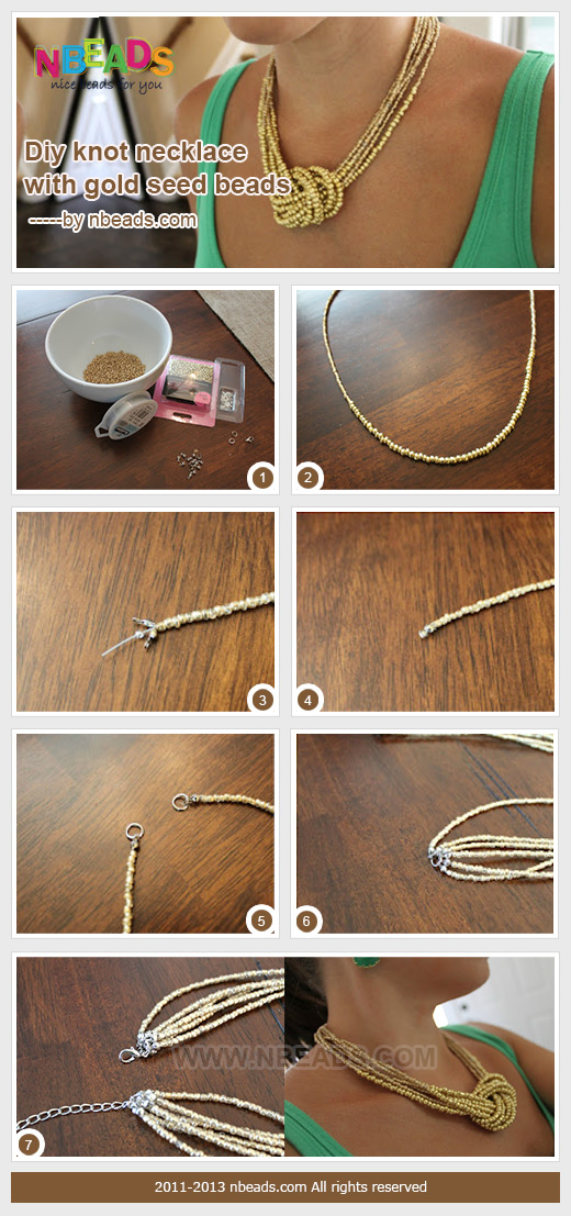 diy knot necklace with gold seed beads