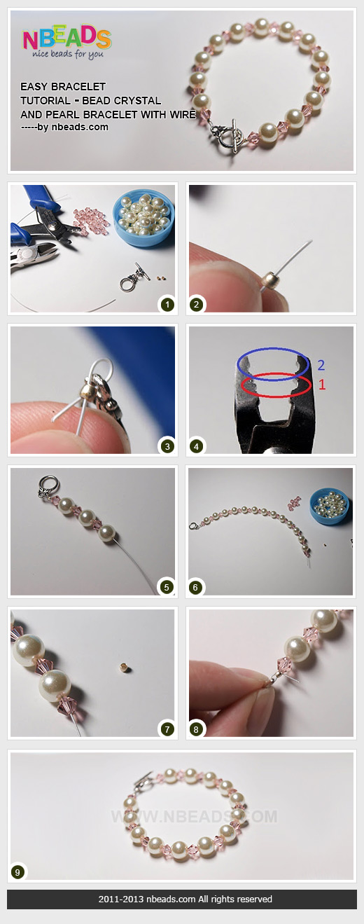 easy bracelet tutorial - bead crystal and pearl bracelet with wire