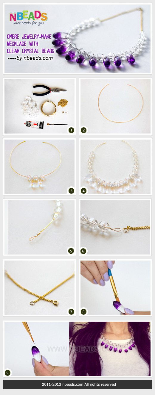 ombre jewelry - make necklace with clear crystal beads