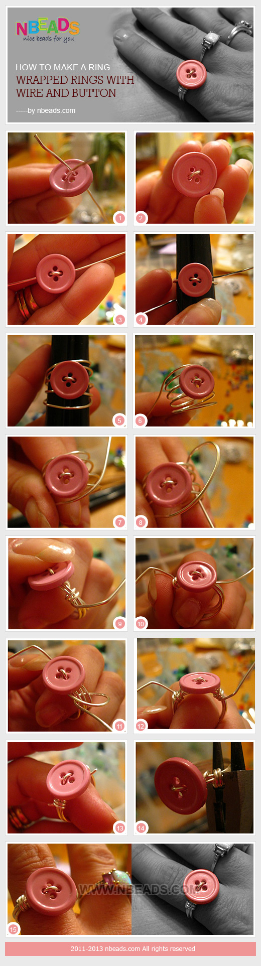 how to make a ring - wrapped rings with wire and button
